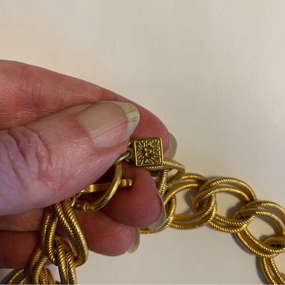 Vintage 80s Anne Klein double chain rope Chunky Gold-tone necklace choker 16” - Picture 2 of 8